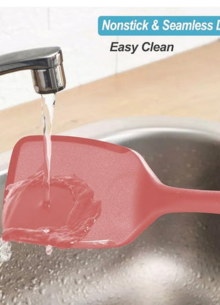 600˚F Heat Resistant Silicone Spatula Set, 13.6" Kitchen Spatula Turners for Non Stick Cookware, Flexible Spatulas with Thin Edges, Seamless Cooking Utensils for Fish, Eggs, Pancakes, Red