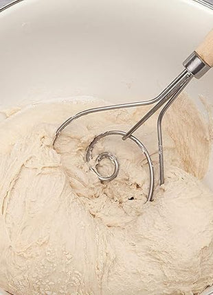 Mrs. Anderson's Baking Dough Whisk 18/8 Stainless Steel Blade, 15-Inches, wood
