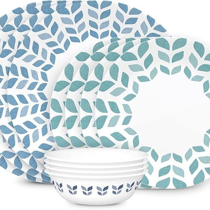 Corelle Vitrelle Glass Dinnerware Set, Chip & Crack Resistant Triple Layer Glass, 12-PC Dinnerware Set, Northern Pines