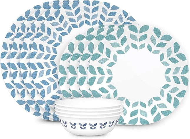 Corelle Vitrelle Glass Dinnerware Set, Chip & Crack Resistant Triple Layer Glass, 12-PC Dinnerware Set, Northern Pines