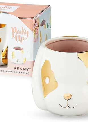 Pinky Up Penny Dog Mug, Ceramic Tea Mug, Tea Tumbler Cup, Dog Lover Gifts, Puppy Inspired Tea Cup, Gold Accents, 16oz