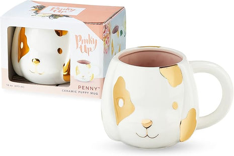 Pinky Up Penny Dog Mug, Ceramic Tea Mug, Tea Tumbler Cup, Dog Lover Gifts, Puppy Inspired Tea Cup, Gold Accents, 16oz