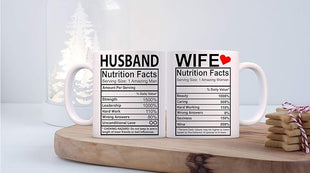 CBTwear Husband And Wife Nutrition Facts - 11oz Ceramic Coffee Mug Couples Sets Funny Husband And Wife Anniversary Cups - Couple Bachelorette For Him And Her Wedding Engagement Bride To Be-