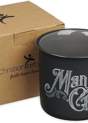 Christian Art Gifts Charcoal Gray Camp-Style Ceramic Coffee Mug – 13 oz. Lead and Cadmium-Free Non-Toxic Inspirational Scripture Coffee and Tea Mug for Men with Bible Verse: Man of God –1 Timothy 6:11