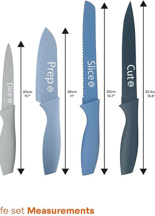 MasterChef Kitchen Knife Set with Covers, 6 Professional Chef Knives for Home Kitchens, Extra Sharp Cutting Stainless Steel Blades & Protective Sheaths, Soft-Touch Easy-Grip Handles, Nordic Blues