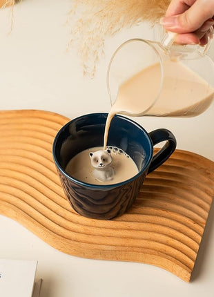 DIHOclub Racoon Ceramic Cup Hidden 3D Animal Inside Mug,Cute Cartoon Handmade Figurine Mugs,Holiday and Birthday Gift for Coffee Milk Tea Lovers,12 OZ(Dark Blue)