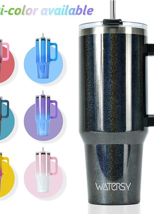 30 oz Shiny Tumbler with Handle and Straw,Stainless Steel Tumbler with Lid and Straw,Insulated Travel Mug(Cold for 34 Hours),Water Bottle for Iced Tea,Coffee (Black)