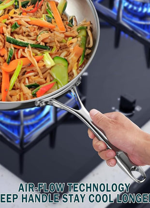 Cooks Standard Multi-Ply Clad Stainless Steel Wok Stir Fry Pan, 10.5 inch Induction Wok with Lid, Flat Bottom Wok, Silver