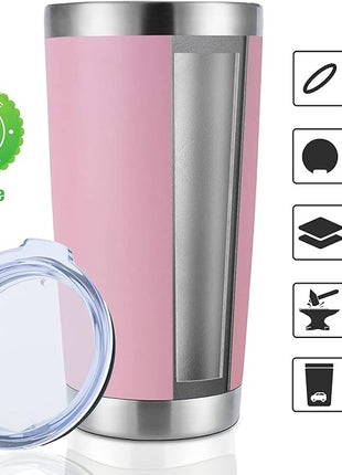 DOMICARE 20oz Stainless Steel Tumbler Bulk with Lid, Double Wall Vacuum Insulated Travel Mug, Powder Coated Coffee Cup,Pink, 12 Pack