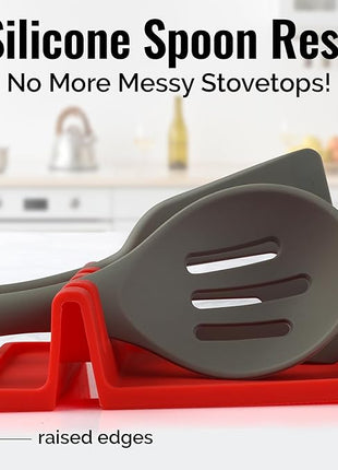 Zulay Kitchen Silicone Utensil Rest with Drip Pad for Multiple Utensils - BPA-Free, Heat-Resistant Spoon Rest & Spoon Holder for Stove Top - Kitchen Utensil Holder for Ladles & Tongs - Red