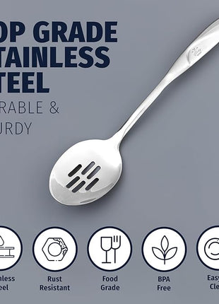 Zulay Kitchen Stainless Steel Slotted Spoon - 15” Large Cooking & Serving Spoon with Ergonomic Handle - Durable, Rust-Proof, Heat-Resistant & Dishwasher Safe Kitchen Utensil for Cooking and Buffets