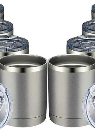 MEWAY 12oz Coffee Mug With Handle 8 Pack Bulk,Stainless Steel Insulated Travel Tumblers With Sliding Lid,Double Wall Vacuum Camping Cup for Hot & Cold Drinks Tea (Cold Grey,Set of 8)