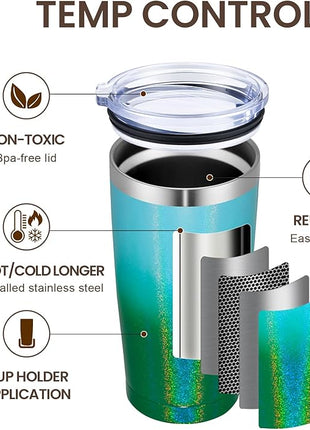 MEWAY 20oz Tumbler 4 Pack Double Wall Vacuum Insulated Travel Glitter Mug Bulk, Stainless Steel Tumblers with Lid and Straw, Powder Coated Coffee Cups for Woman(Gradient Green,Set of 4)