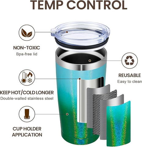 MEWAY 20oz Tumbler 4 Pack Double Wall Vacuum Insulated Travel Glitter Mug Bulk, Stainless Steel Tumblers with Lid and Straw, Powder Coated Coffee Cups for Woman(Gradient Green,Set of 4)