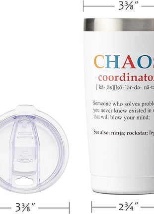 SUNWILL Coffee Tumbler with Lid, Christmas Gifts for Women, Stainless Steel Insulated Mug, CHAOS Coordinator Cups for Birthday, Thank you, Graduation - 20 oz Snow White