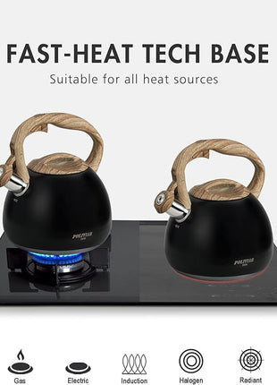 POLIVIAR Tea Kettle, Black Ti Stovetop Tea Kettle 2.7 Quart , Audible Whistling Teapot, Food Grade Stainless Steel for Anti-Rust and Anti Hot Handle, Suitable for All Heat Sources (JX2018-WB20)