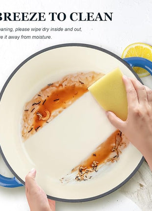 Overmont Enameled Cast Iron Dutch Oven - 4.5QT Pot with Lid Cookbook & Cotton Potholders - Heavy-Duty Cookware for Braising, Stews, Roasting, Bread Baking blue