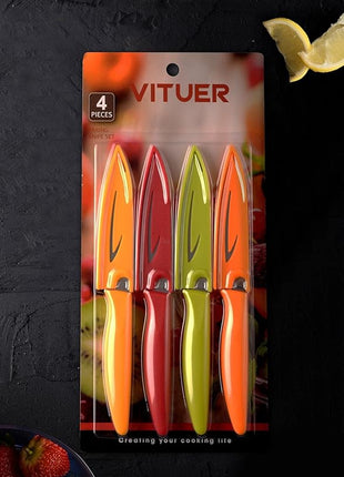 Paring knife, 4PCS Paring knives (4 Knives and 4 Knife cover), 4 Inch Peeling Knife, Fruit and Vegetable Knife, Ultra Sharp Kitchen Knives, German Steel, PP Plastic Handle