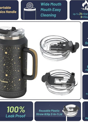 Hydraful 64 oz Tumbler with Handle and Straw - 100% Leak-Proof - Insulated Cup Reusable Stainless Steel Large Water Bottle Travel Mug for Gym, Hiking, and Camping - Gifts for Women Men Him Her