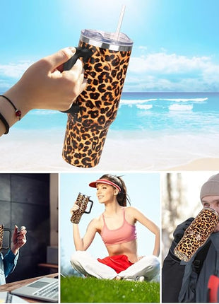 SYACOT 40 oz Tumbler with Handle and Straw Stainless Steel Insulated Tumbler Leak Proof Lid and Straw Lid Reusable Travel Mug Coffee Mug Cup Dishwasher Safe Keep Drinks Cold and Hot (Leopard)