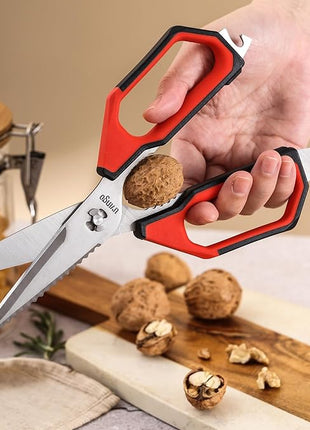 LIVINGO Kitchen Scissors Set All Purpose - Heavy Duty Stainless Steel Come Apart Food Shears for Cutting Meat, Vegetables, Dishwasher safe, 2 Pack, Red Black Multi-Function Handles