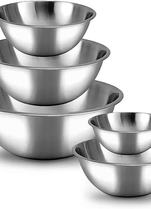 WHYSKO Meal Prep Stainless Steel Mixing Bowl (5-Piece Set) Home, Refrigerator, and Kitchen Food Storage Organizers | Ecofriendly, Heavy Duty, No Lids