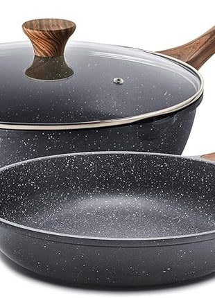 SENSARTE Nonstick Frying Pan Skillets, Swiss Granite Coating Omelette Pans, Healthy Cookware Chef's Pan, Free of Intentionally Added PFOA (8 Inch Frying Pan and 3.5QT Saute Pan)