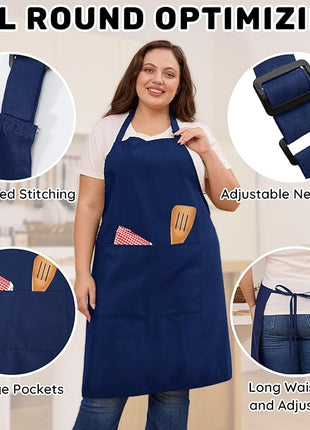 2 Pcs Plus Size Chef Apron, Unisex Professional Apron with 2 Pockets for Cooking, Work, Baking (Larger Size)