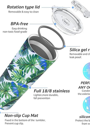 THILY Tumbler Stainless Steel Coffee Cup 26 oz Triple-Insulated Travel Mug with Splash-Proof Lid, for Ice Drinks and Hot Beverage Smoothies Cup, Green Plants