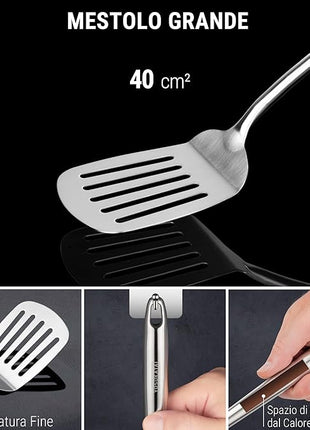 Yosukata 17" Wok Spatula and Ladle and Turner Spatula - Stainless Steel Cooking Utensils Set of 3-304 Stainless Steel Kitchen Utensils Set - Dishwasher Safe Wok Accessories - Cooking Tools