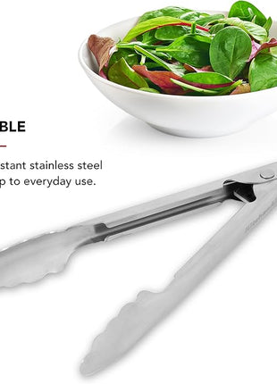KitchenAid Set of 2 Stainless Steel Tongs with Scalloped Edges Easy Lock Dishwasher Safe Durable and Versatile Silver 7 Inch