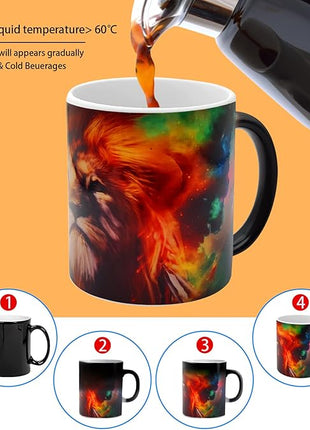 Caliamary Heat Changing Coffee Mug, Lion Heat Sensitive Color Changing Mug Cup, 11 Ounce Funny Ceramic Morning Coffee Mugs Cool Mugs for Men Kids…