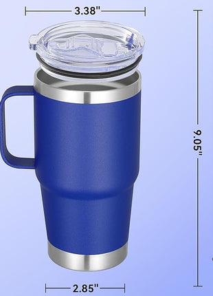 20 oz Stainless Steel Tumbler with Handle Bulk Metal Insulated Tumblers Travel Coffee Mug with Handle Double Wall Tumbler Cup with Lid and Straw, Blue 12 Pack