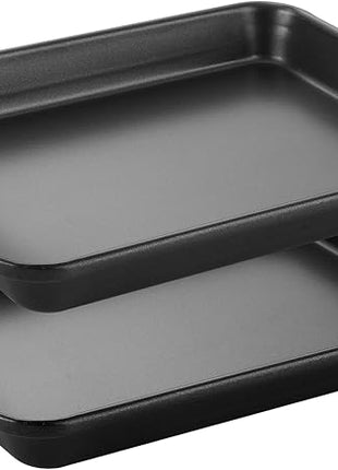 HONGBAKE 2 Pack 9.7X7.5" Toaster Oven Pans for Baking, 57% Thicker Nonstick 1/8 Cookie Sheet Pan Set, Small Baking Tray, Dishwasher Safe and Heavy Duty, Black