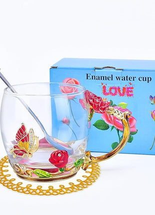 OEAGO Gifts for Mom Women Stocking Stuffers for Women Christmas Glass Coffee Enamels Mug Valentines Day Gifts for Her Girlfriend Wife Best Birthday Valentine's Mothers Day from Daughter Son Tea Cup