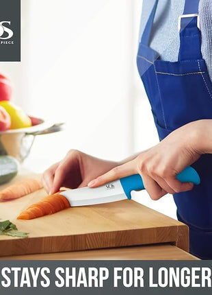 Vos Ceramic Knife Set with Peeler, Ceramic Knives Set For Kitchen, Ultra Sharp Kitchen Knife Set with Covers, 3" 4" 6" Paring, Utility & Chef Knife, Ultra Sharp, Lightweight, Dishwasher safe (Blue)