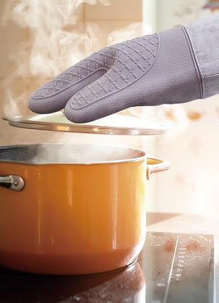 Professional Microwave Silicone Oven Mitts one Pair, Kitchen Mitten Set for Heat Resistant with 500 Degrees, Kitchen Gloves Pot Holder for BBQ Cooking Baking (Purple)