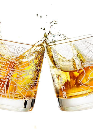 Greenline Goods Whiskey Glasses - 10 Oz Tumbler Gift Set for Philadelphia lovers, Etched with Philadelphia Map | Old Fashioned Rocks Glass - Set of 2