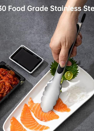 9 & 12 Inch Kitchen Tongs, Stainless Steel Metal Tongs Cooking Tongs, for Cooking Barbecue, BBQ Grilling, Buffet Serving (9"+12")