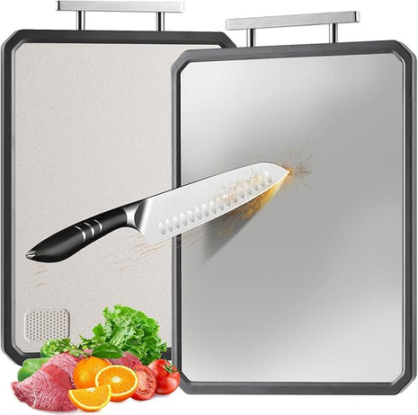 Titanium Cutting Board Double Sided for Kitchen,Large Chopping Board（16.42×11 In）Non-Slip Edge Garlic Grater Titanium and Food-Grade Wheat Straw PP, Kitchen Necessities for Home