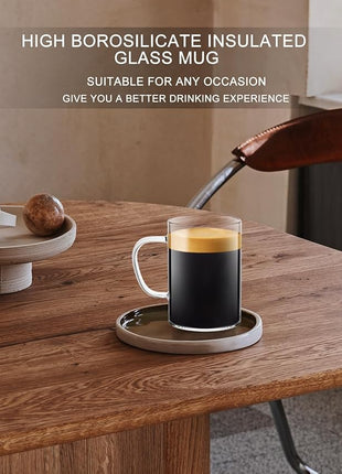 LUXU Glass Coffee Mugs 16 oz,Set of 4 Large Glass Coffee Cups Clear Tea Cups,Iced Coffee Glasses,Lead-Free Drinking Glasses for Water,Cappuccino,Latte,Cereal,Yogurt,Milk-Flat Bottomed Design