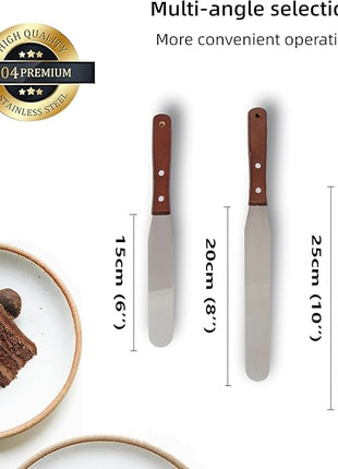 Straight Icing Spatula Stainless Steel Baking Set of 6", 8" & 10" Wooden Handle Cake Decorating Frosting Spatulas