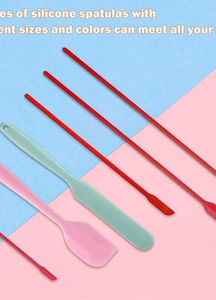 Mini Silicone Spatula Set 6 PCS Food Grade Small Jar Spatula with Long Handle Makeup Spatula Tool Heat Resistant Kitchen Utensils for Baking Cooking Mixing Tiny Scraper