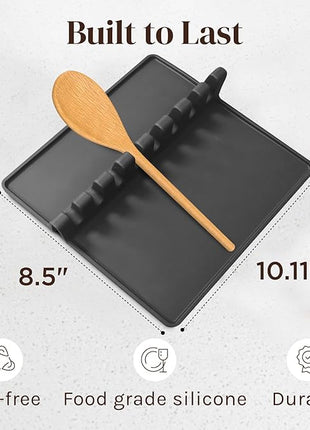 Black XL Silicone Spoon Rest for Stove Top with Drip Pad (1 Pack) - Heat-Resistant, BPA-Free Utensil Rest & Spoon Holder for Kitchen Counter - Grill Utensil Holder for Spatulas, Tongs, Ladles