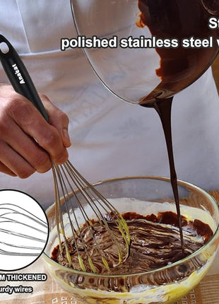 Anaeat Stainless Steel Kitchen Whisk Set of 5, Milk and Egg Beater Blender with Thick Wire for Whisking, Cooking, Baking, Beating and Stirring - 5"+7" Mini Whisk and 8.5''+10.5''+12'' Balloon Whisks