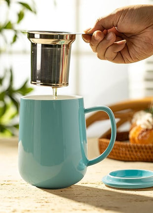 Sweese 20 OZ Porcelain Tea Mug with Infuser and Lid, Loose Leaf Tea Cup, Gifts for Tea Lover - Turquoise