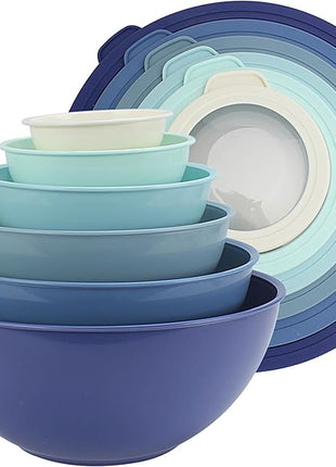 COOK WITH COLOR Mixing Bowls with TPR Lids - 12 Piece Plastic Nesting Bowls Set includes 6 Prep Bowls and 6 Lids, Microwave Safe (Blue)