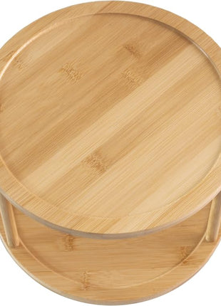 TB Home Two-Tier Bamboo Wood Lazy Susan Organizer Kitchen Turntable for Cabinet, Table or Pantry Organization