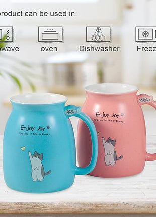 Cute Cat Cup Ceramic Coffee Mug with Kawaii Cat Wooden Lid, Lovely Stainless Steel Spoon, Anime Kitty Thicken Wooden Coaster, Christmas Birthday Cute Thing Japanese Mug 16oz (Pink)