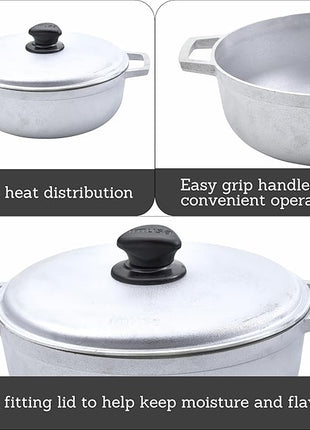 IMUSA 2.6 Quart Traditional Natural Made in Colombia Caldero with Lid for Cooking and Serving, Silver